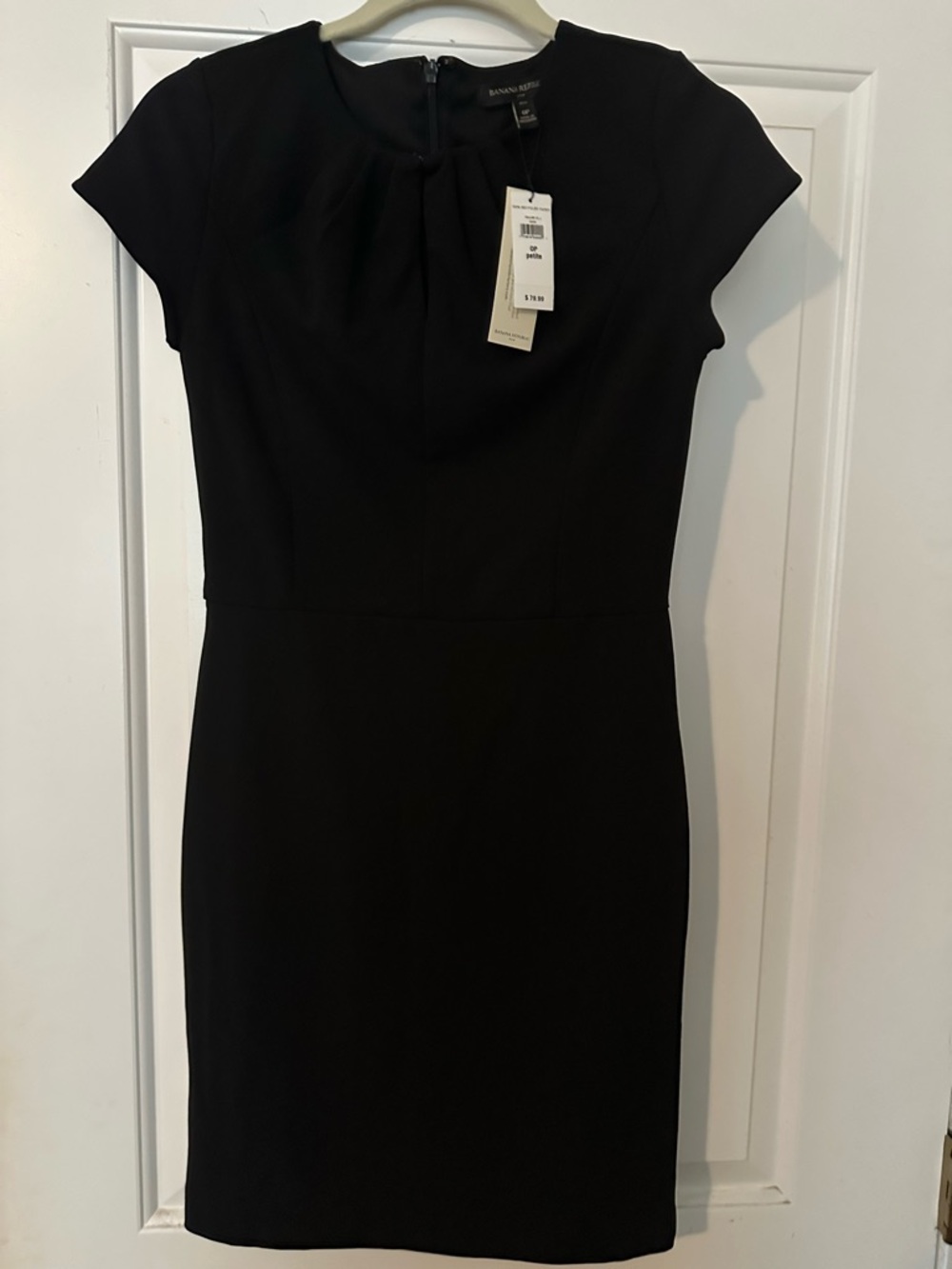 Banana Republic Black Petite Pleated Crewneck Dress